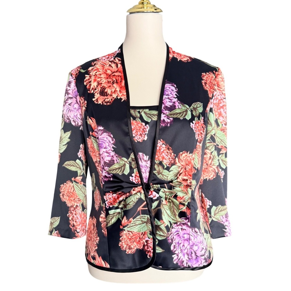 Vintage Alex‎ Evening Black Floral Blazer and Camisole Jacket Set Size Med